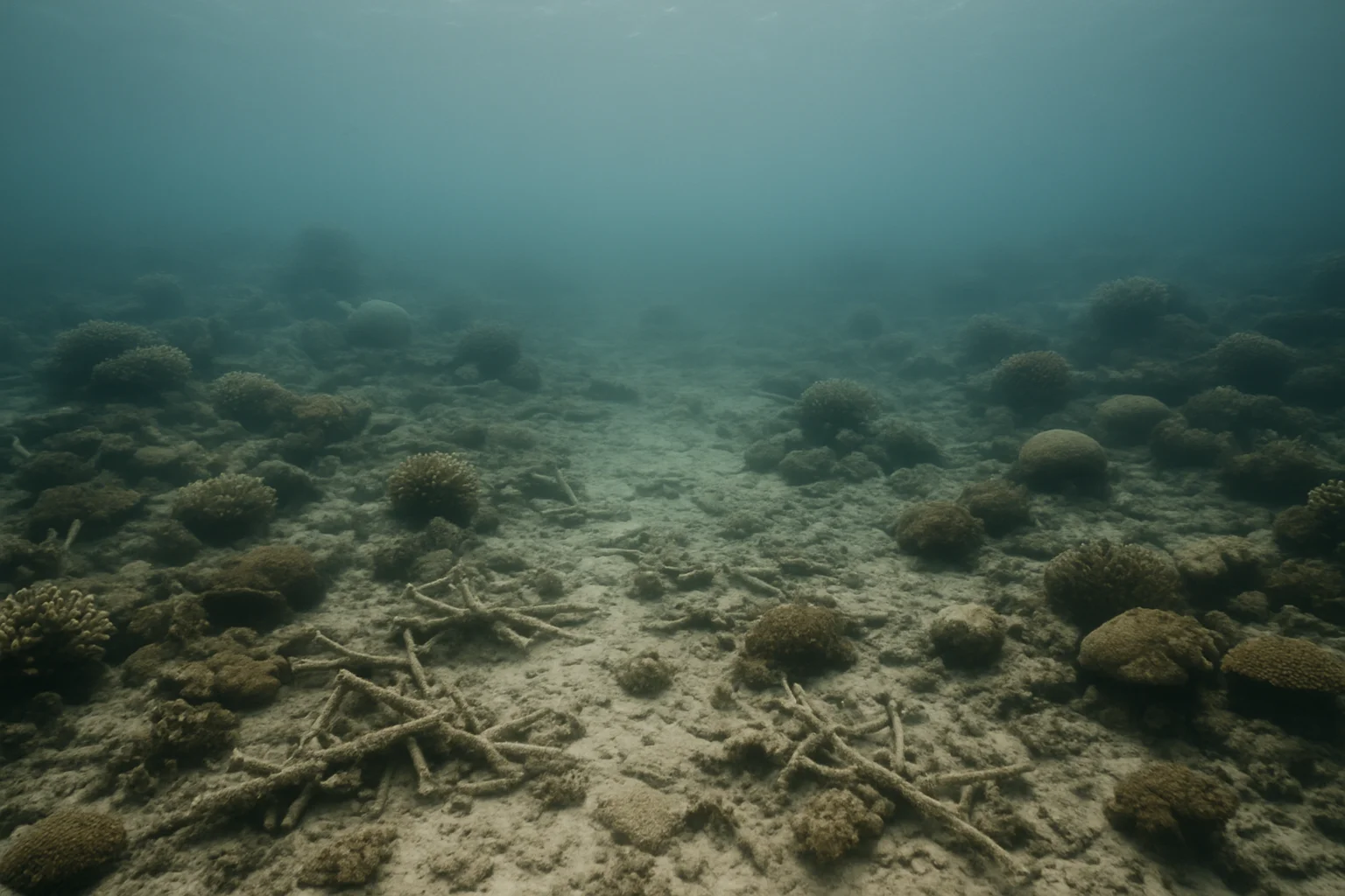 Degraded coral reef showing loss of marine ecosystem balance