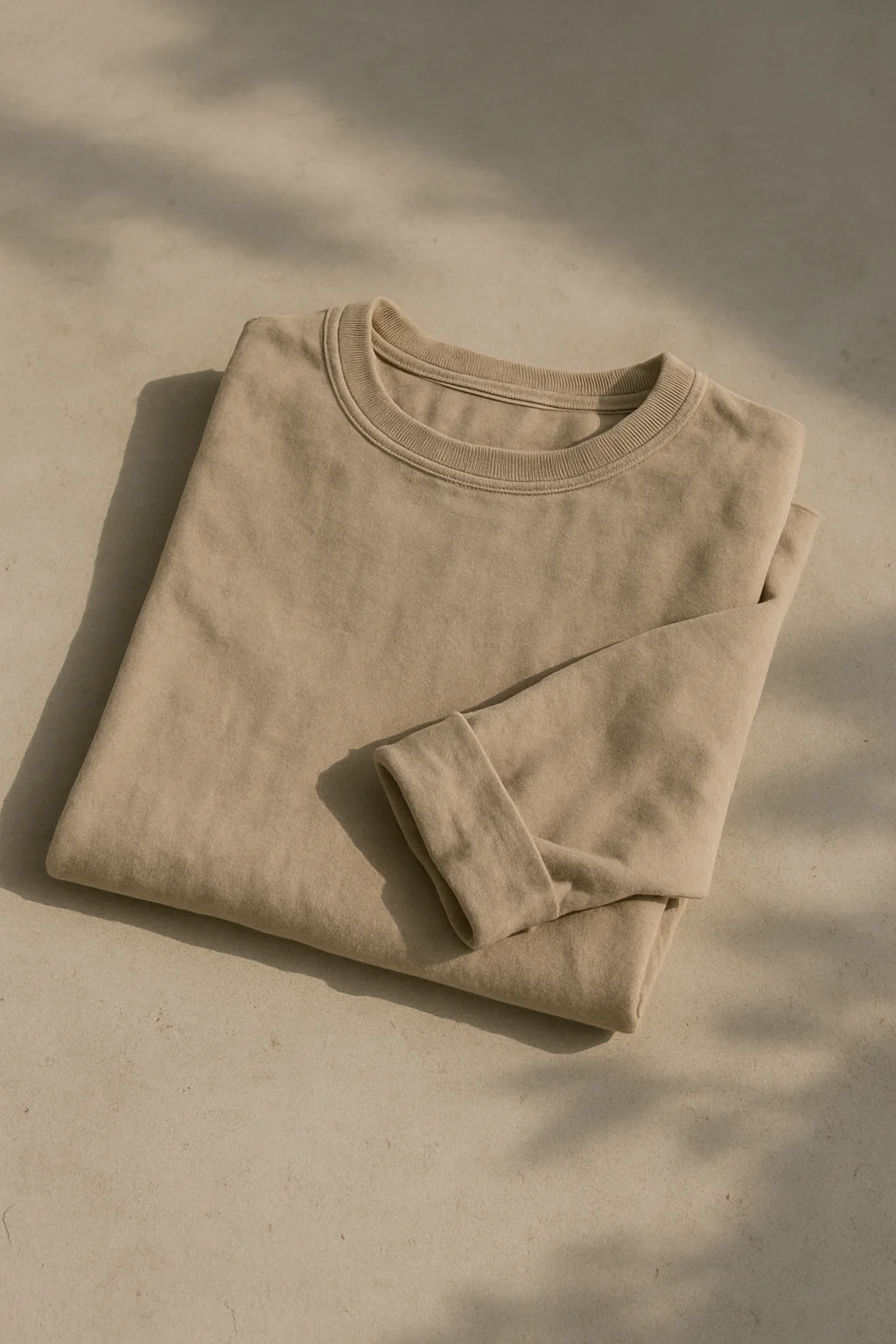 Folded beige organic cotton sweatshirt
