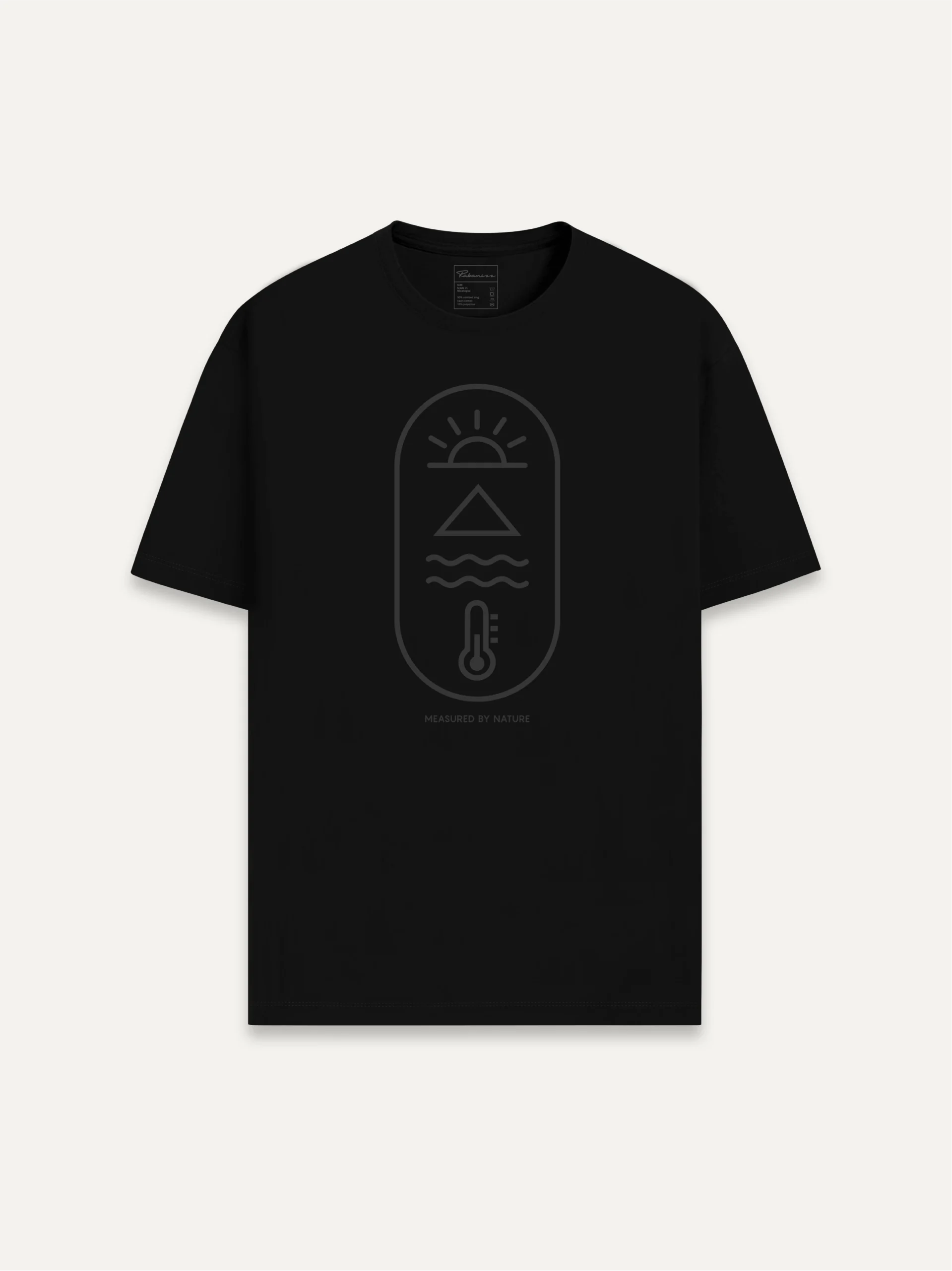 black organic cotton t-shirt with climate and nature symbol print on chest