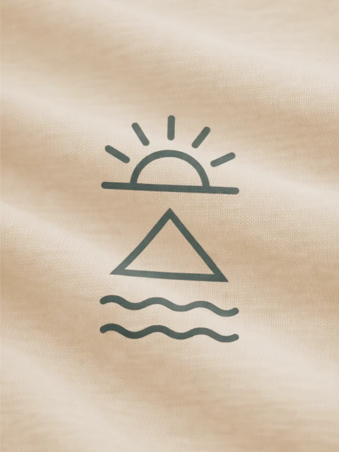 Forest green Horizon Mark print on Desert Dust organic cotton t-shirt close up