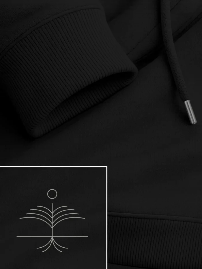 black-organic-cotton-hoodie-rib-cuff-and-print-detail-close-up