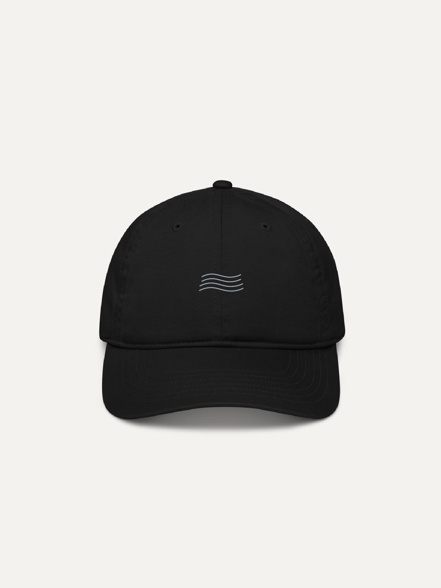 Wind Flow organic cotton twill cap black front view minimal wind line embroidery