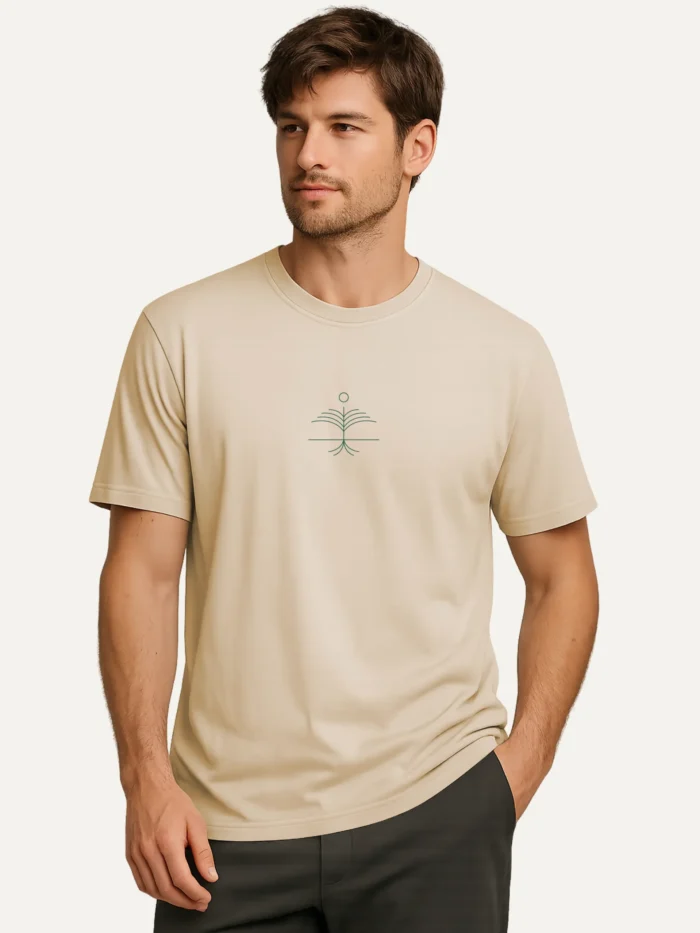 canopy layer t shirt desert dust model wearing minimal geometric nature design