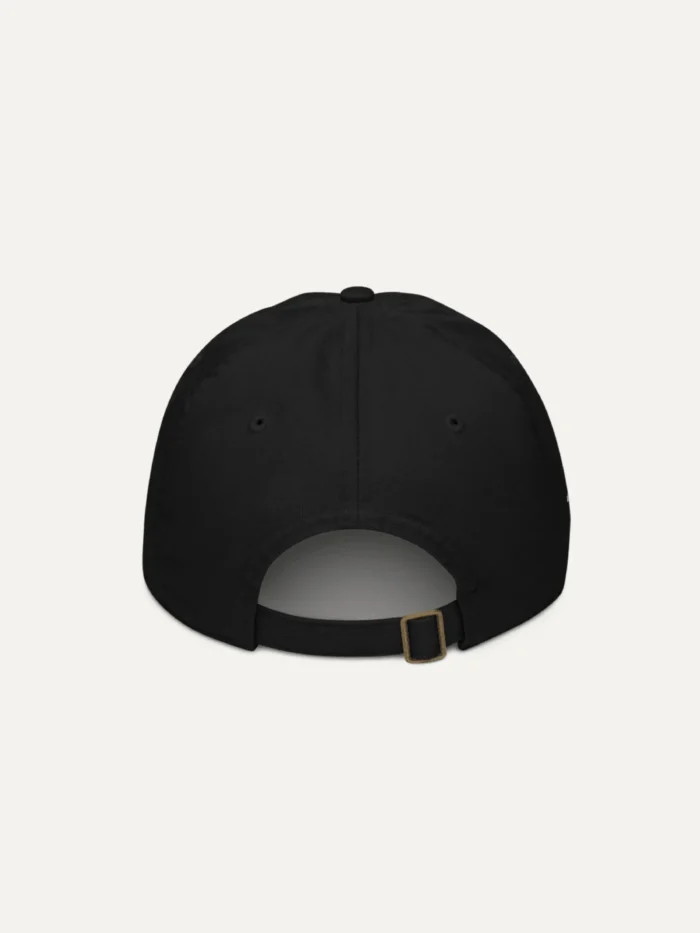 black organic cotton cap back view adjustable strap