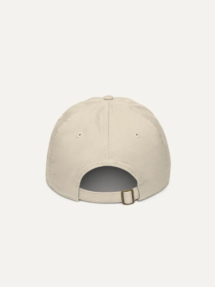 back view oyster organic cotton adjustable cap with brass slider