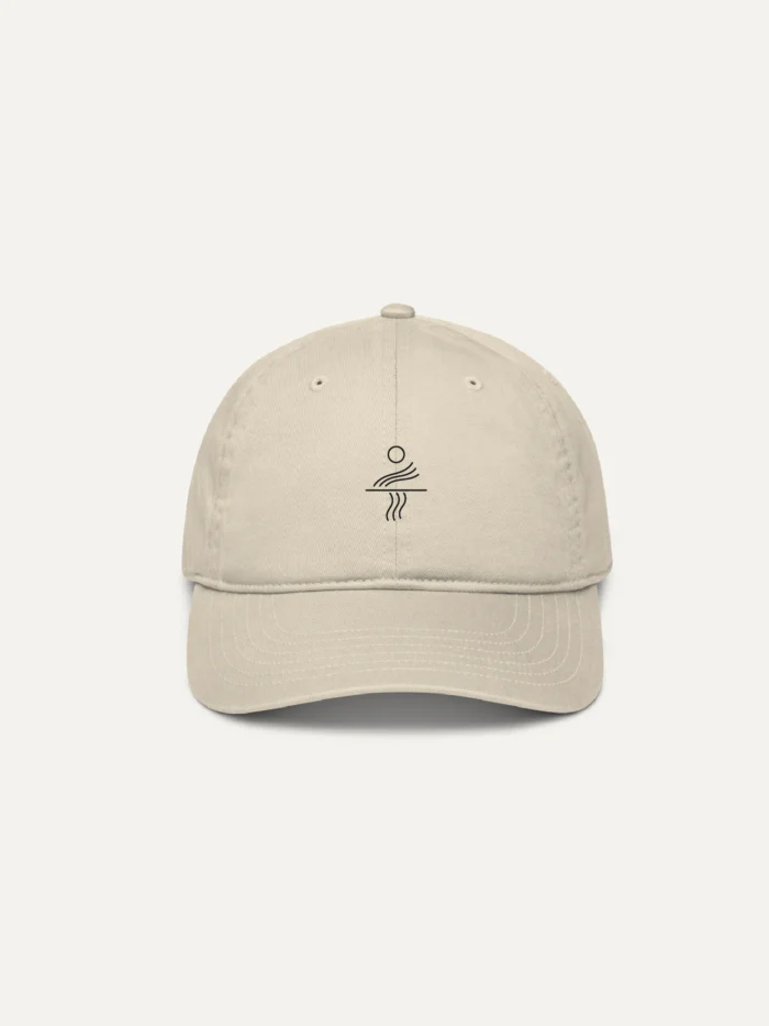 front view oyster organic cotton cap with minimal solar current embroidery
