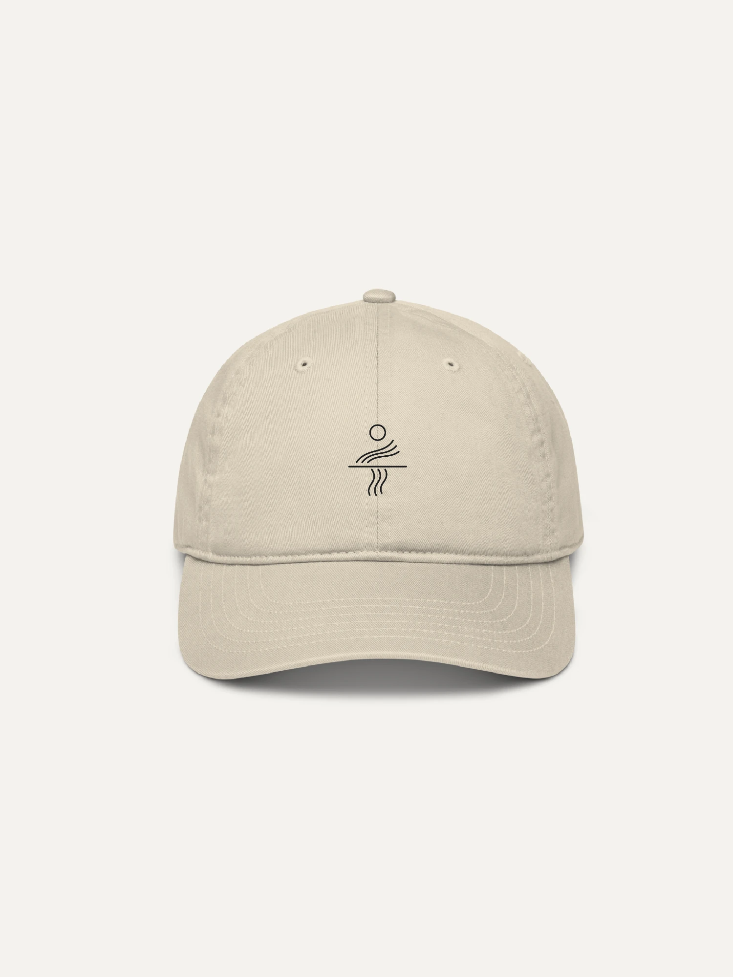front view oyster organic cotton cap with minimal solar current embroidery