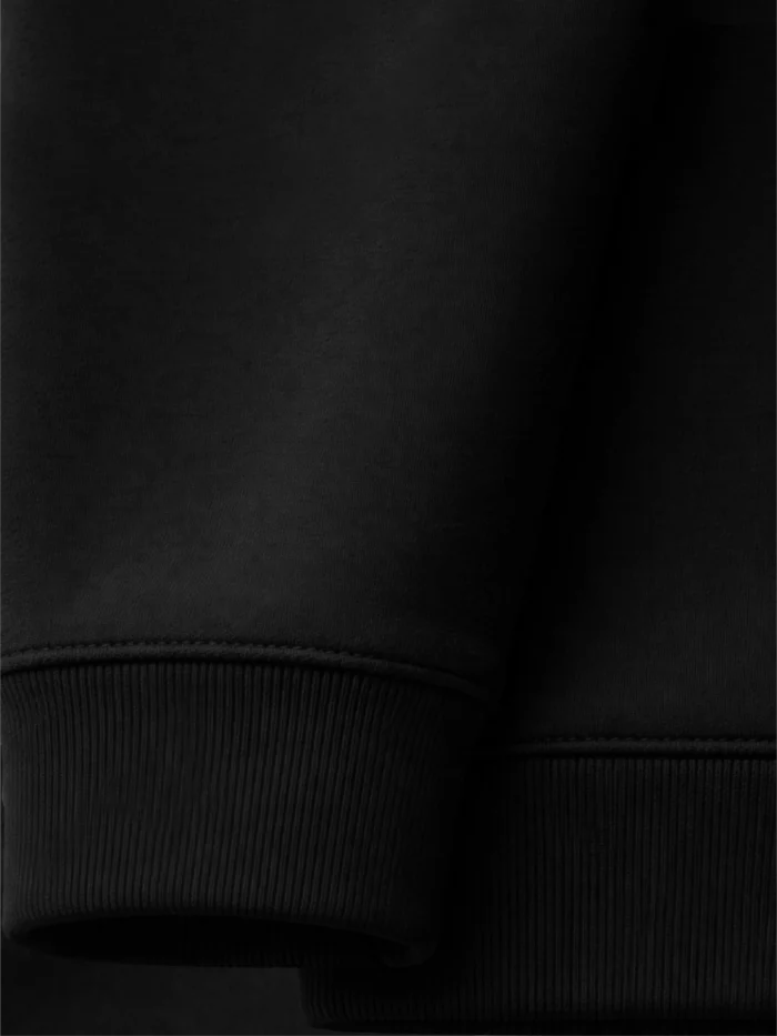 Surface & Root eco sweatshirt black ribbed cuff and hem close-up