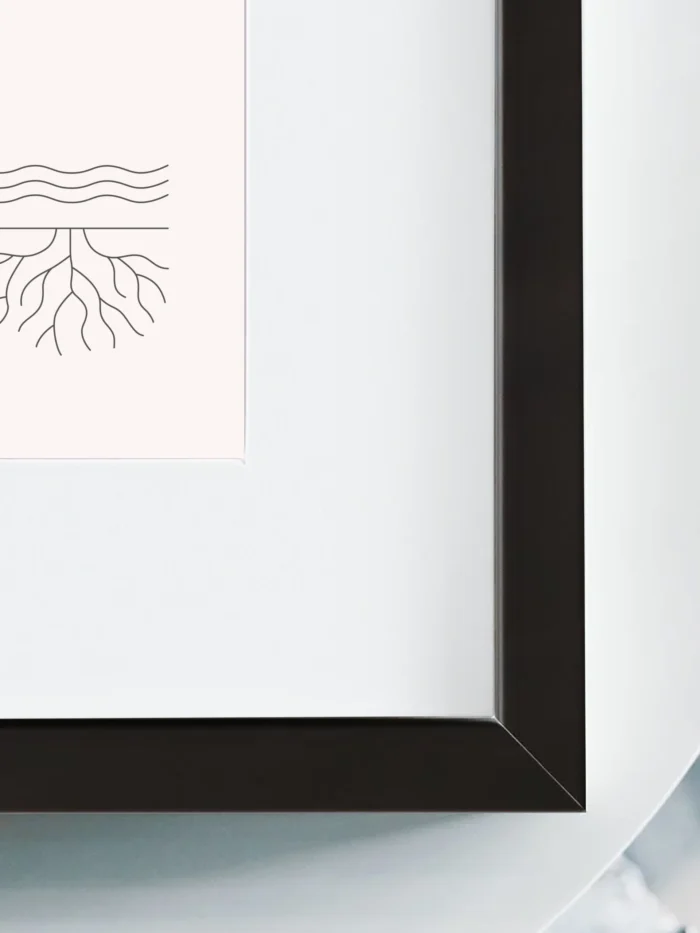 Surface and Root Study 02 framed art white mat board and black wooden frame detail