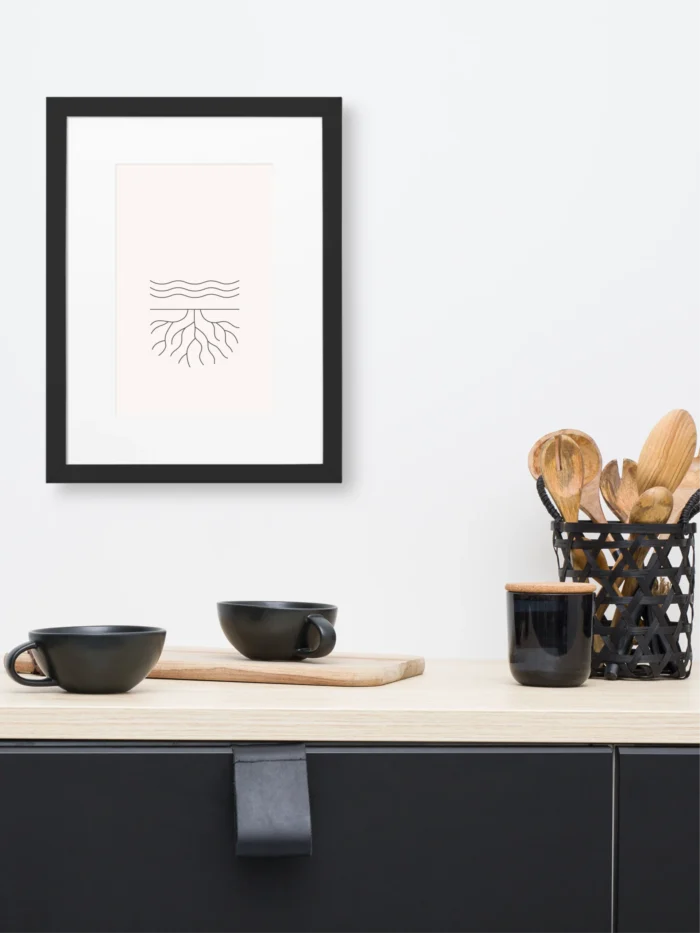 Surface and Root Study 02 framed art 30x40 cm displayed above kitchen counter