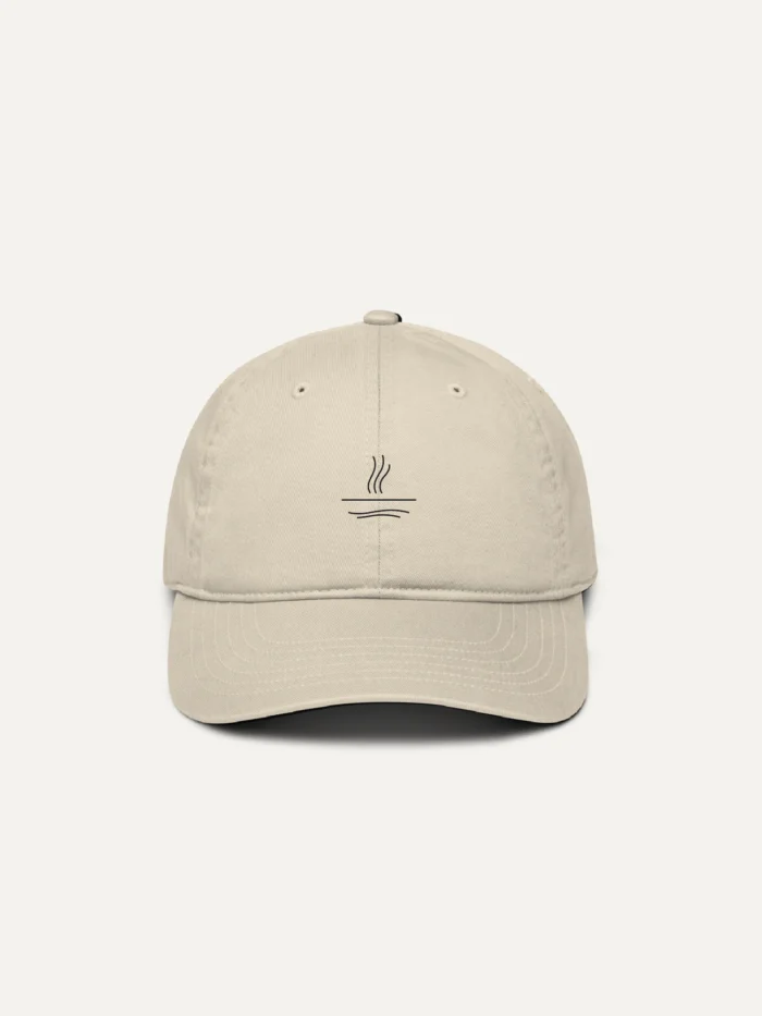 organic cotton cap oyster front view minimal line embroidery