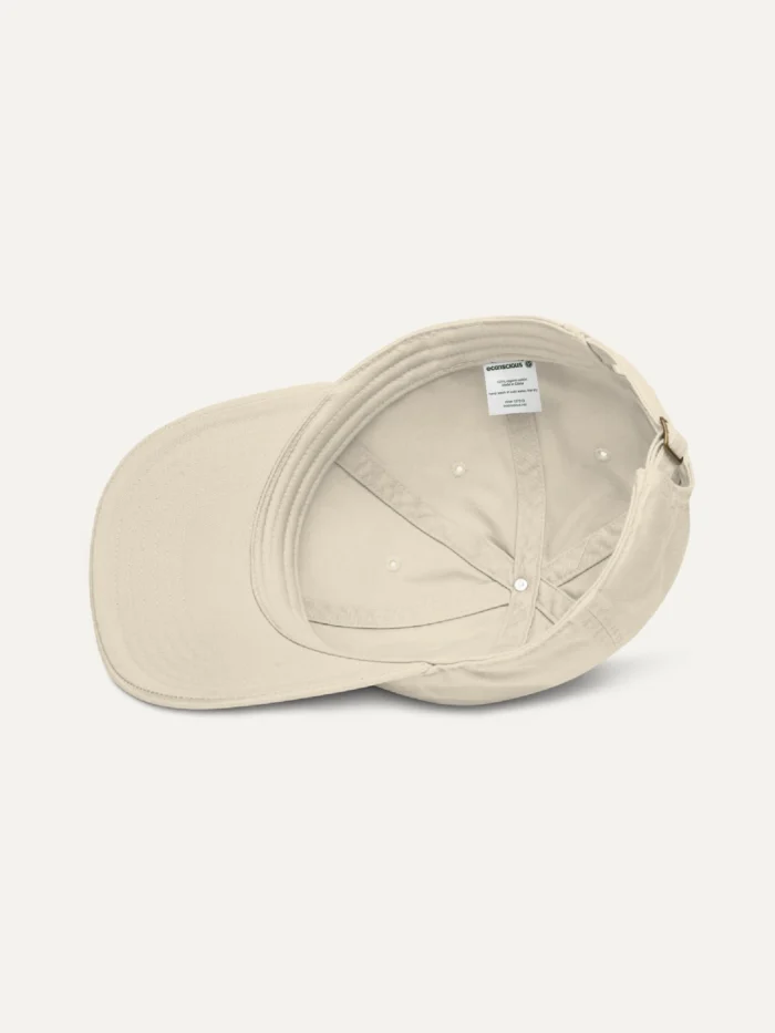 organic cotton cap oyster inside view stitching and label detail