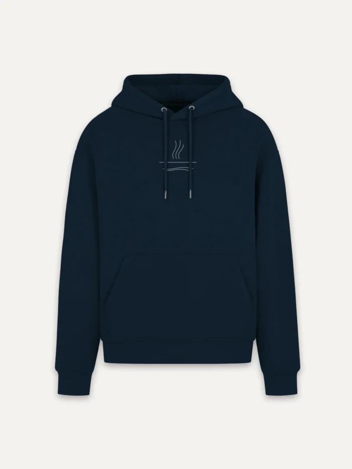 organic cotton hoodie french navy front view minimal line print