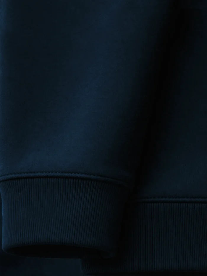 organic cotton sweatshirt french navy ribbed cuff and hem detail