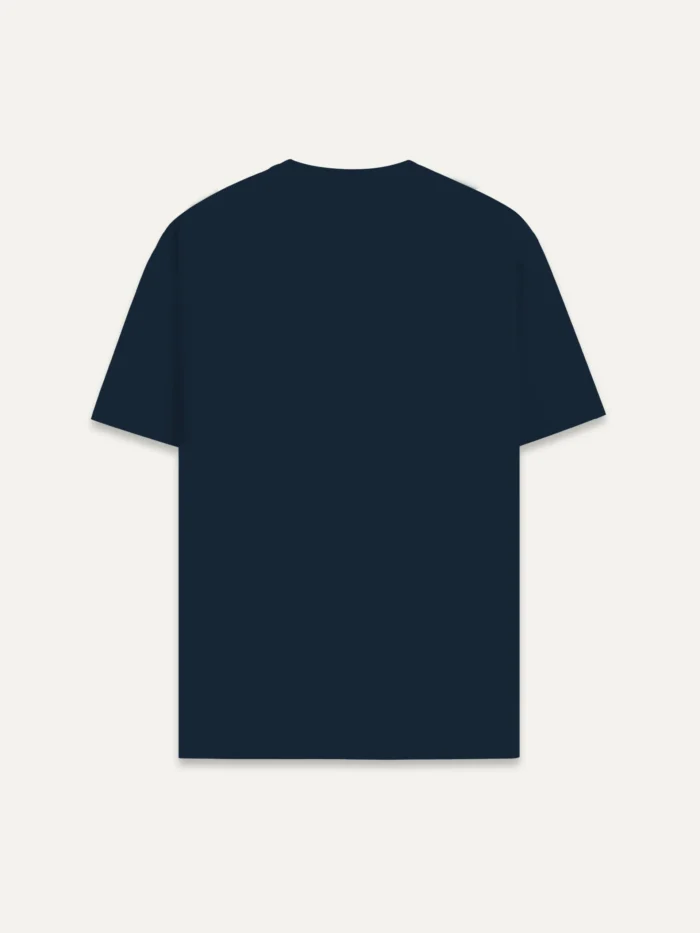 Back view of french navy organic cotton t-shirt with clean minimal design and no back print