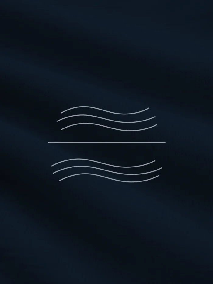 Stone grey tidal balance wave symbol printed on french navy organic cotton fabric