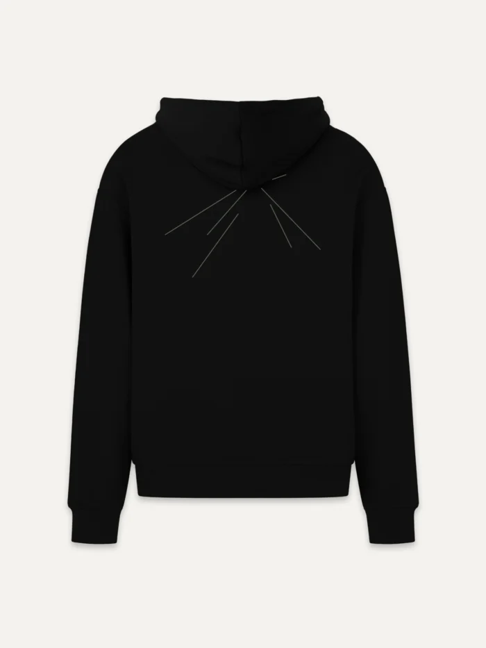 black organic hoodie back view track vector line artwork muted moss green