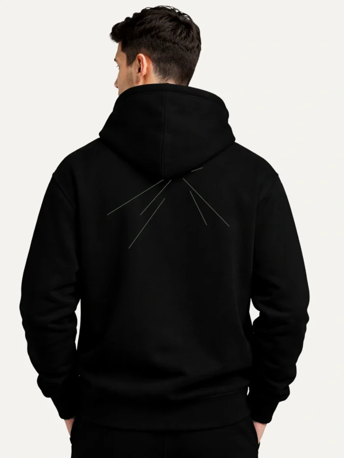 black organic hoodie back view worn track vector artwork