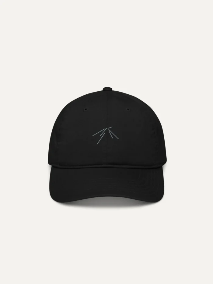 black organic cotton cap front view track vector embroidery