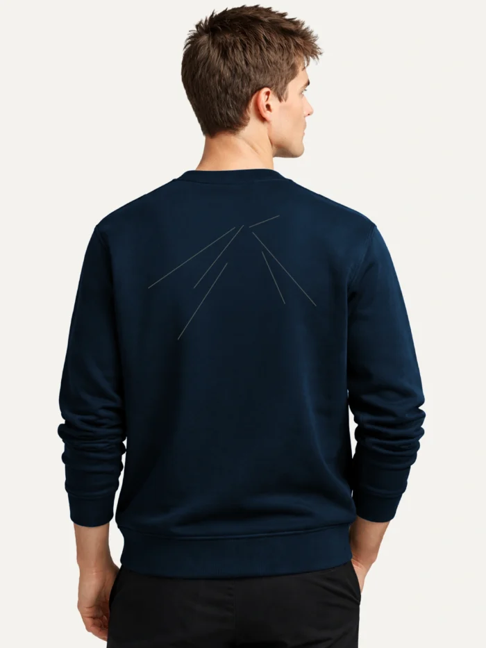 french navy organic sweatshirt back view track vector line artwork