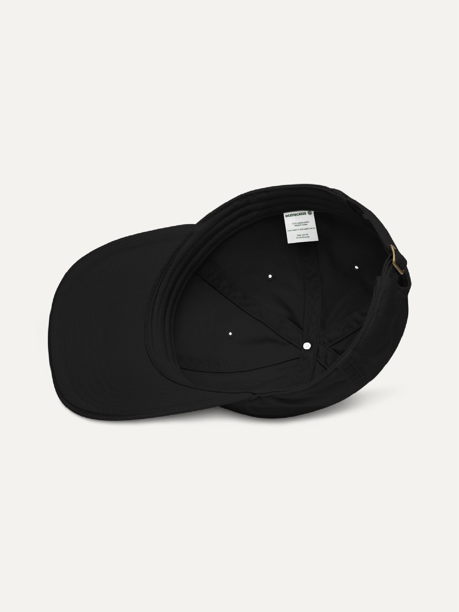 Wind Flow organic cotton twill cap black inside construction view