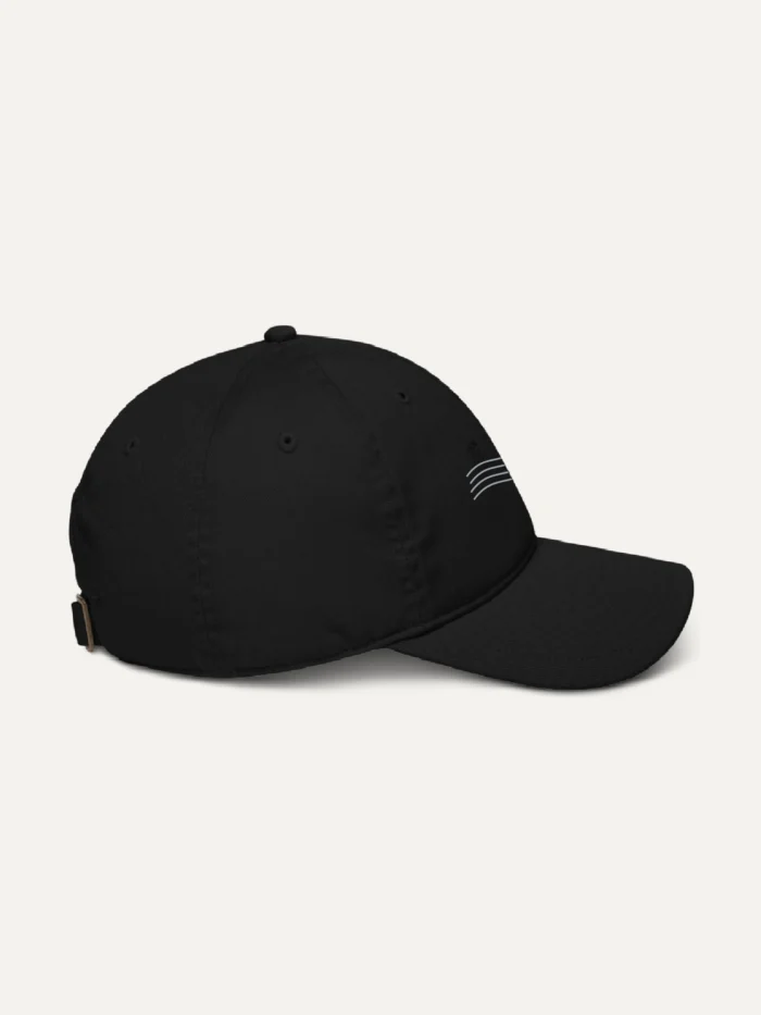 Wind Flow organic cotton twill cap black side view embroidered wind symbol
