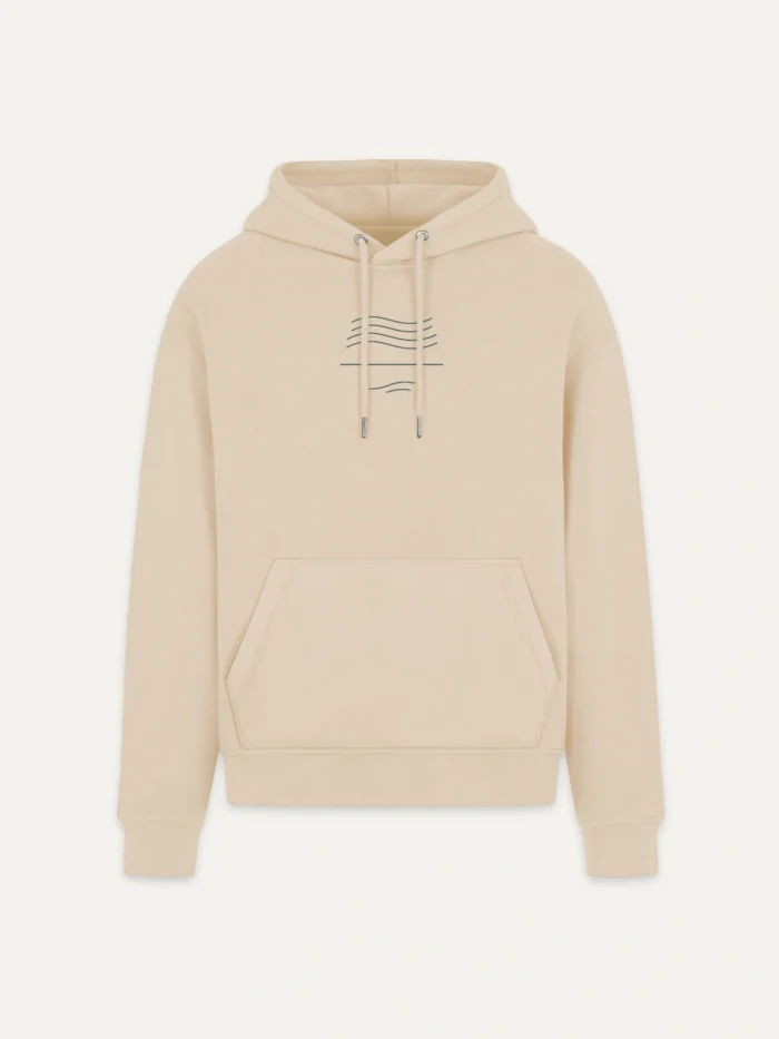 Wind Flow organic hoodie desert dust front view minimal wind line artwork