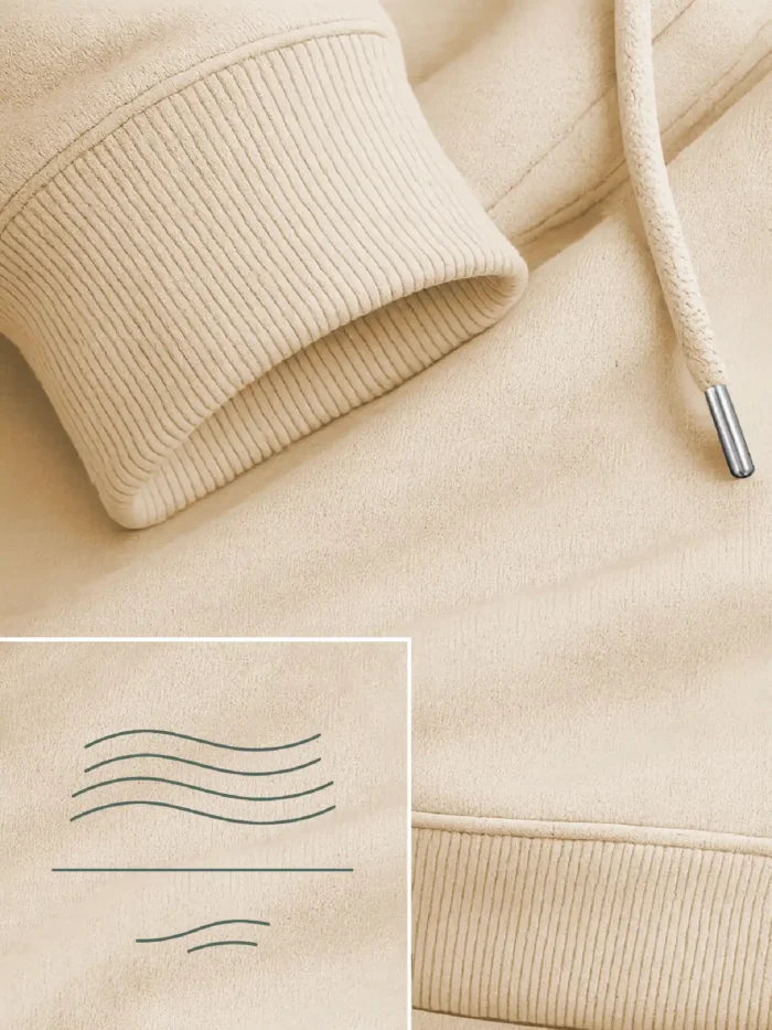 Wind Flow minimal line artwork printed on desert dust organic hoodie fabric