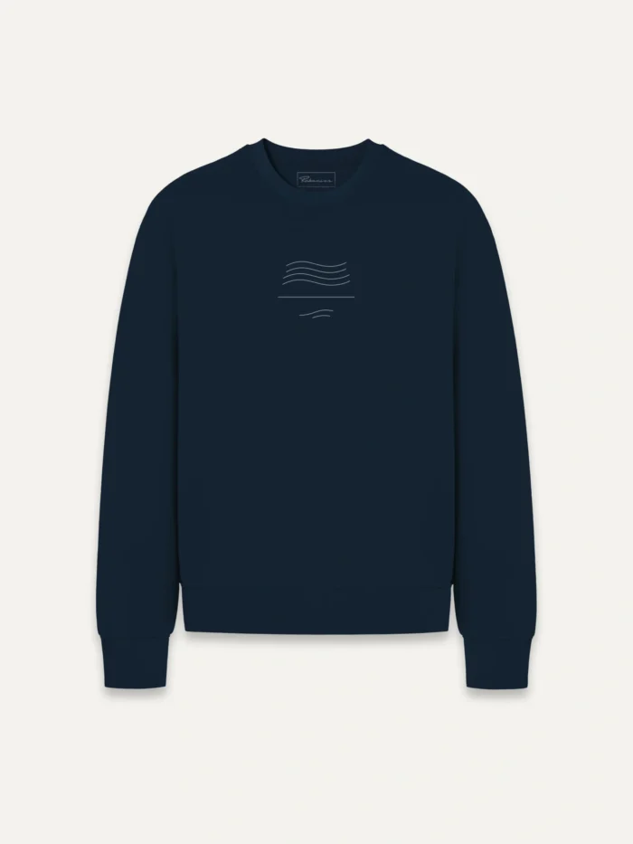 Wind Flow organic sweatshirt French navy front view minimal line artwork chest print