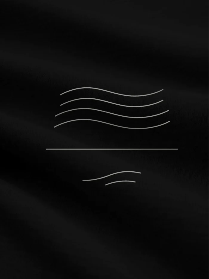 Wind Flow climate system line artwork print detail on black organic cotton t-shirt