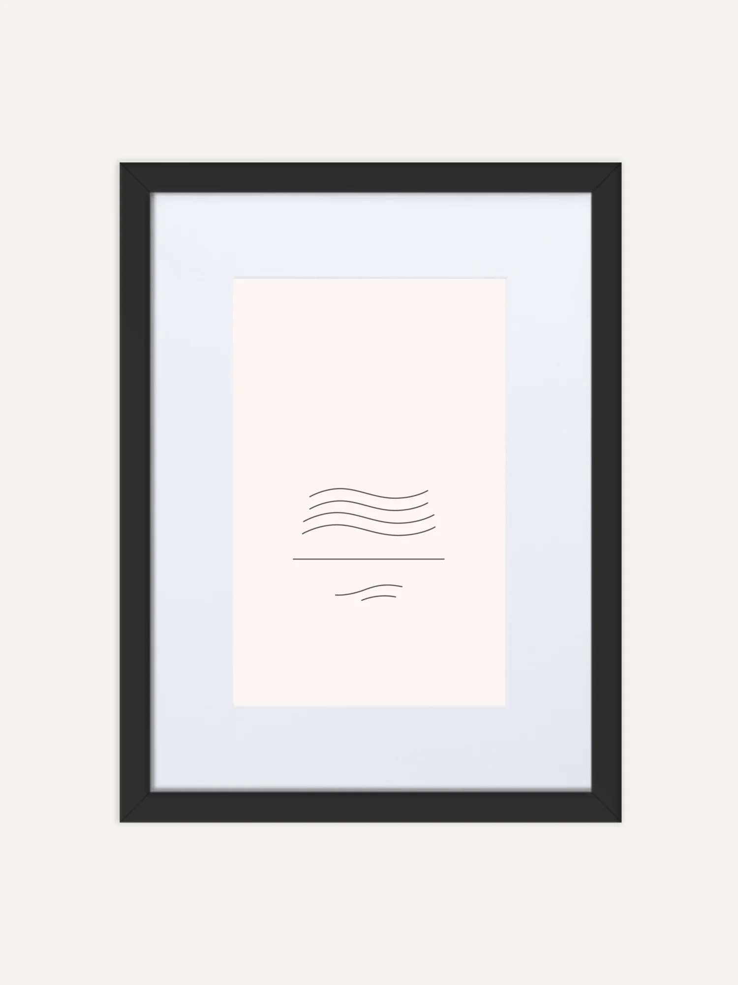 Minimal wind flow line study framed wall art with white mat board and black wooden frame