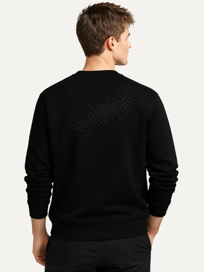 Black sweatshirt back view with Camouflage Field artwork