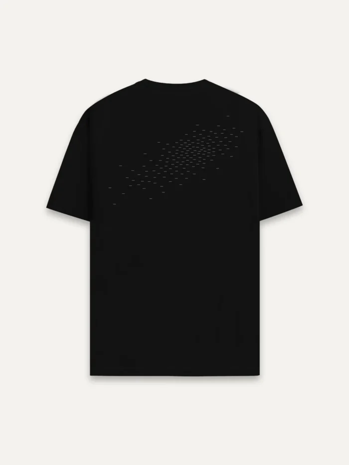 black organic cotton t-shirt back view camouflage field ash grey minimal line print