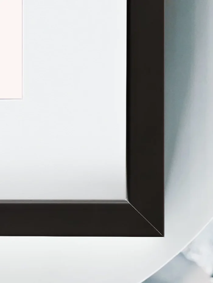 black wood frame detail white mat board minimal line artwork