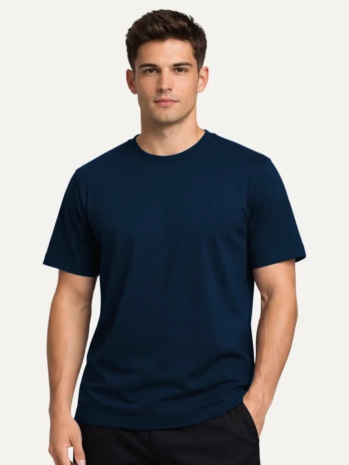 perception-radius-organic-tshirt-french-navy-model-front-view