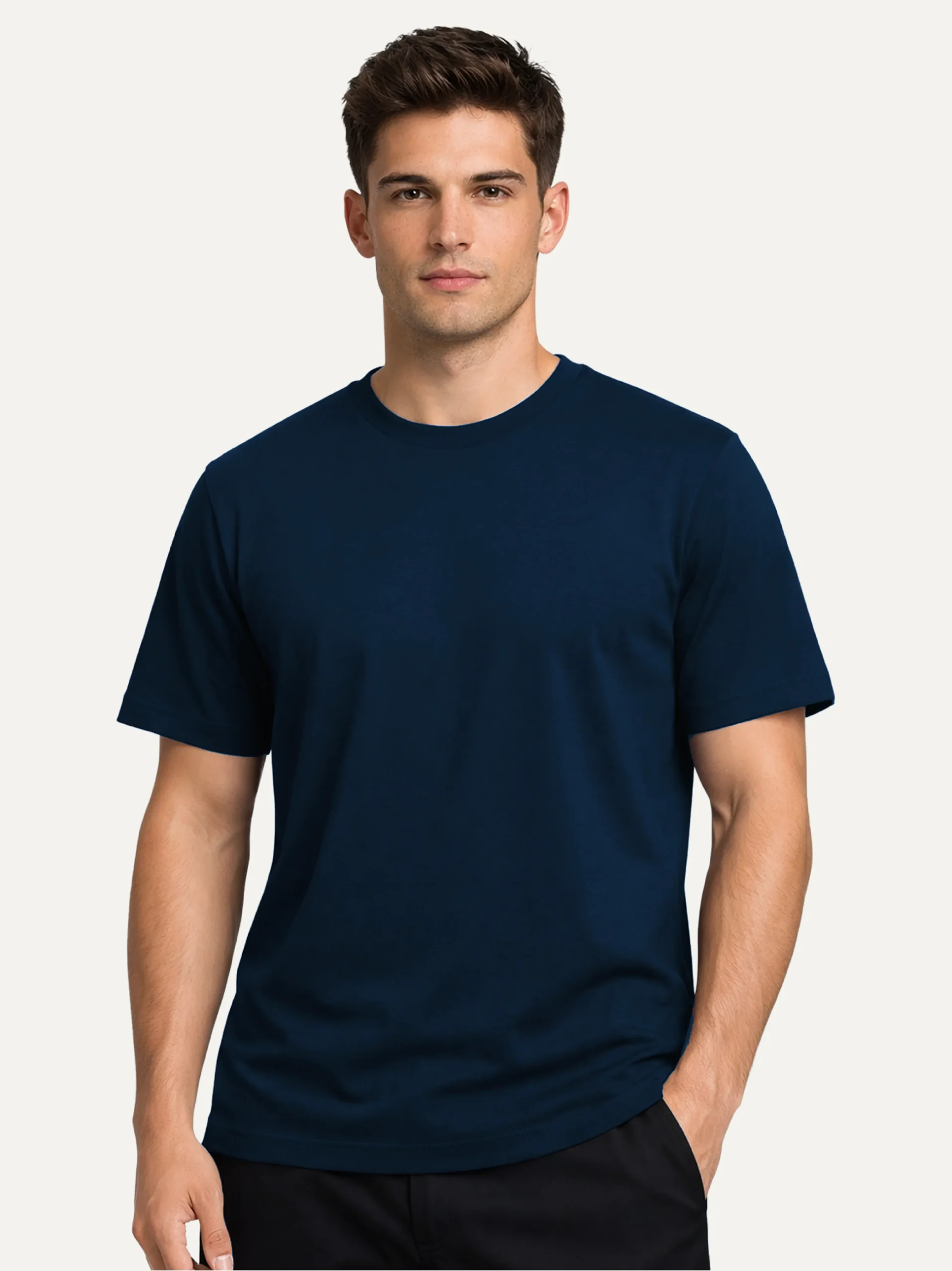 perception-radius-organic-tshirt-french-navy-model-front-view