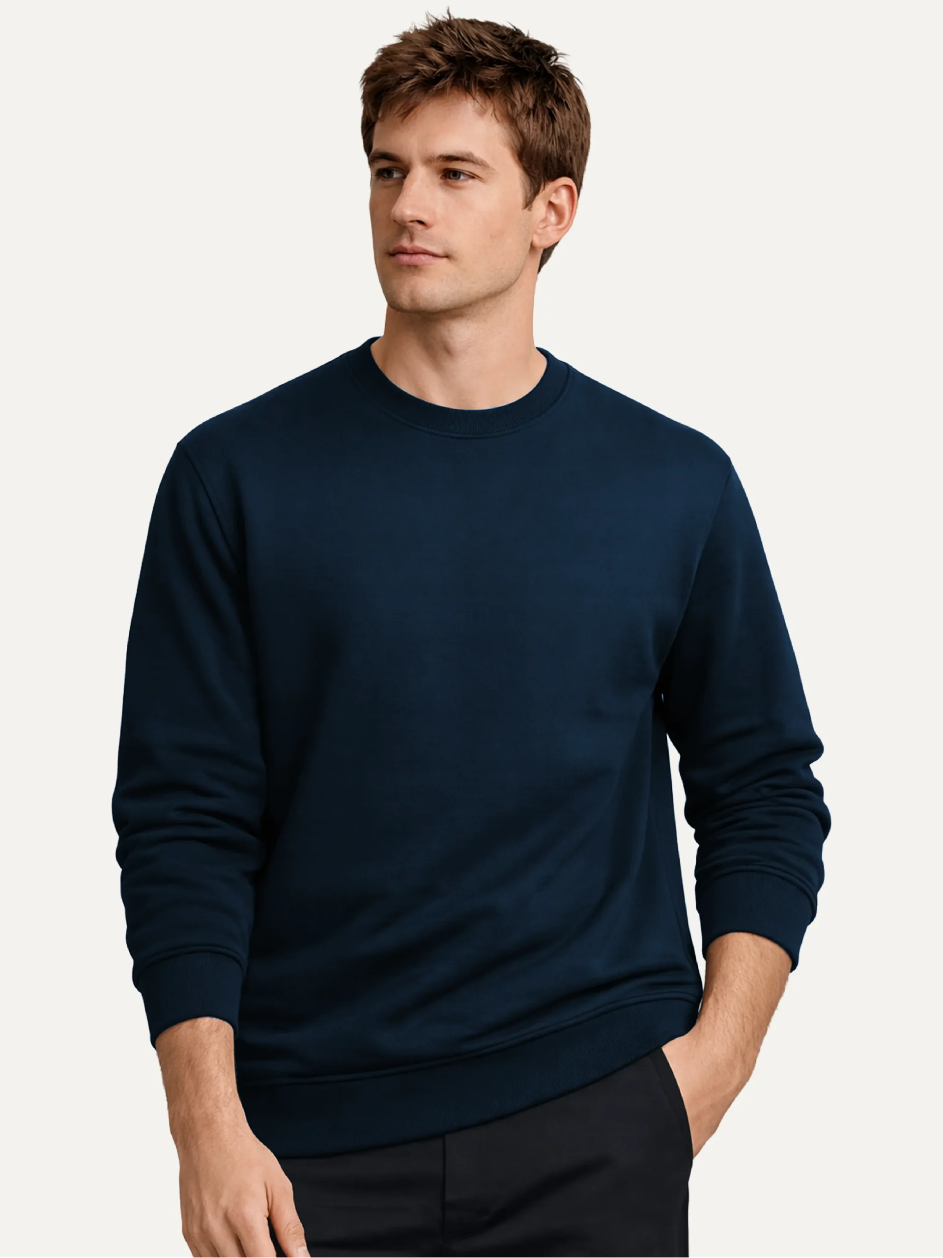 model-wearing-perception-radius-french-navy-sweatshirt-front-view
