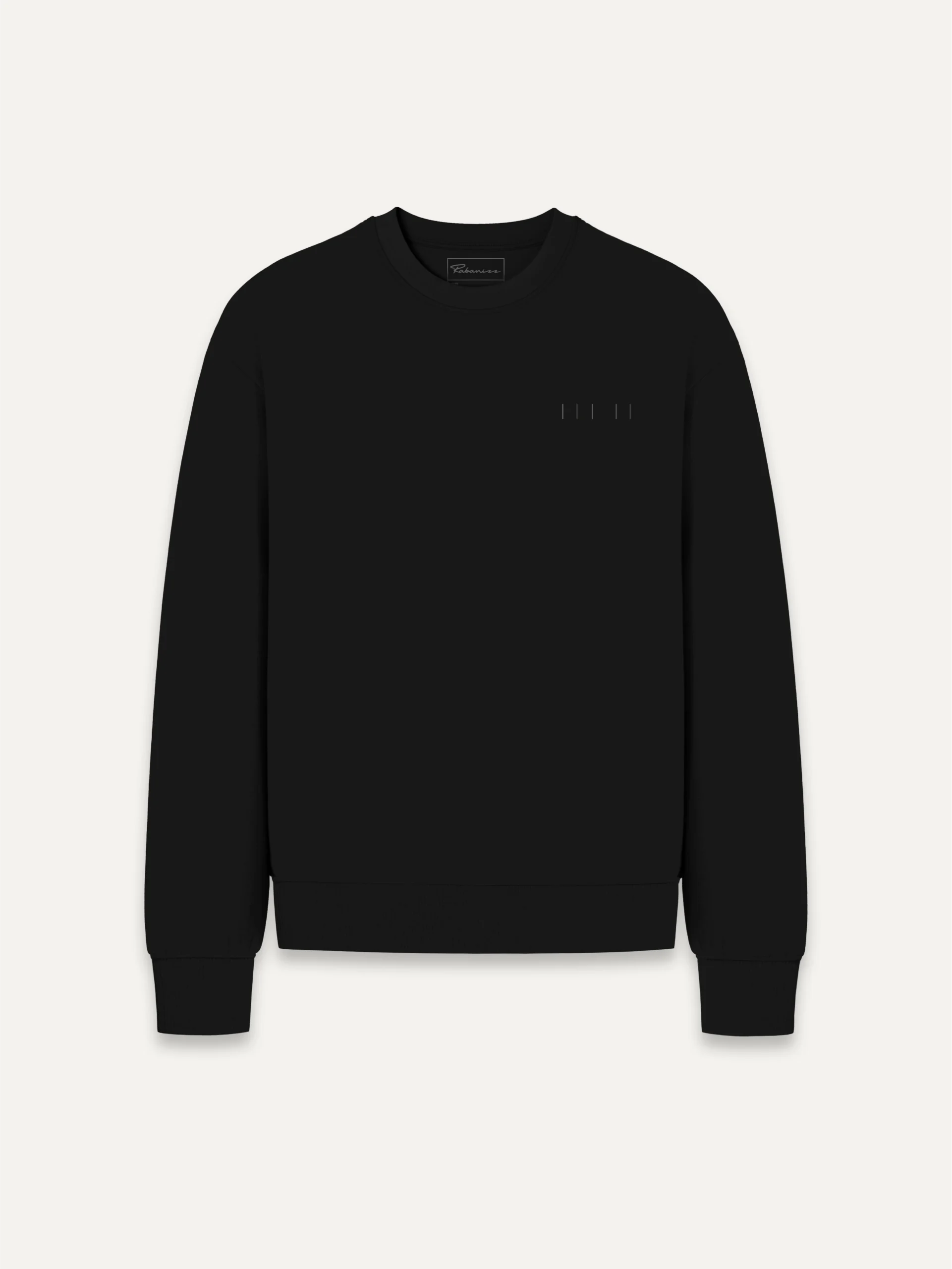 Black Seasonal Index sweatshirt with minimal Charcoal chest detail