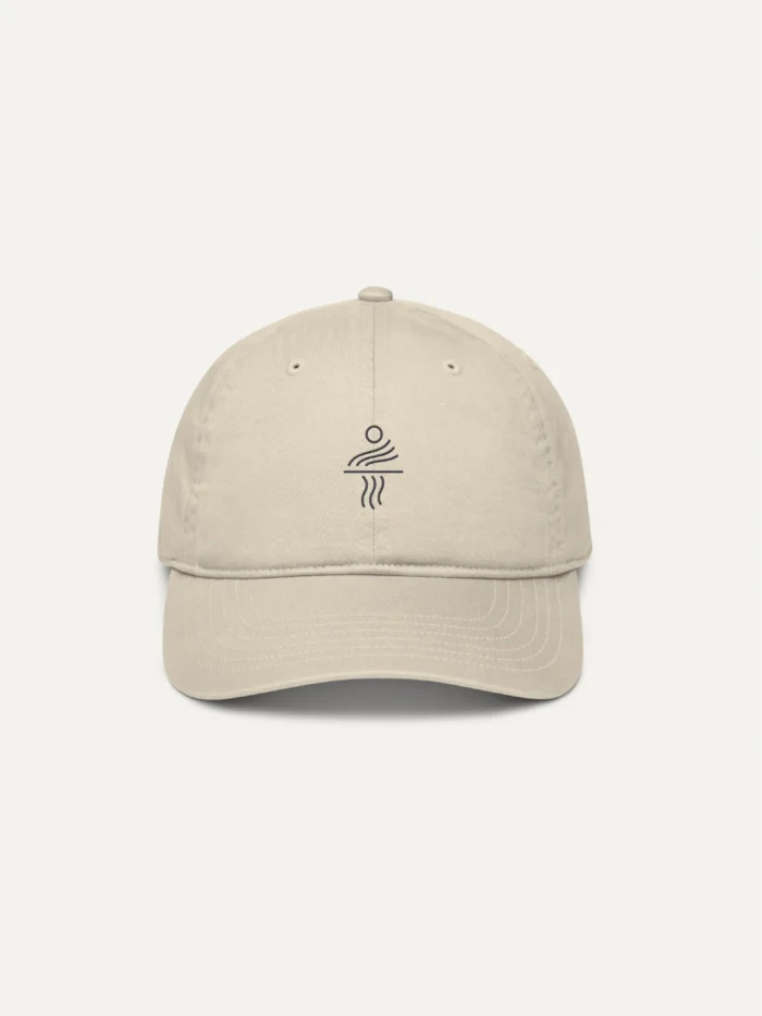 front view oyster organic cotton cap with minimal solar current embroidery