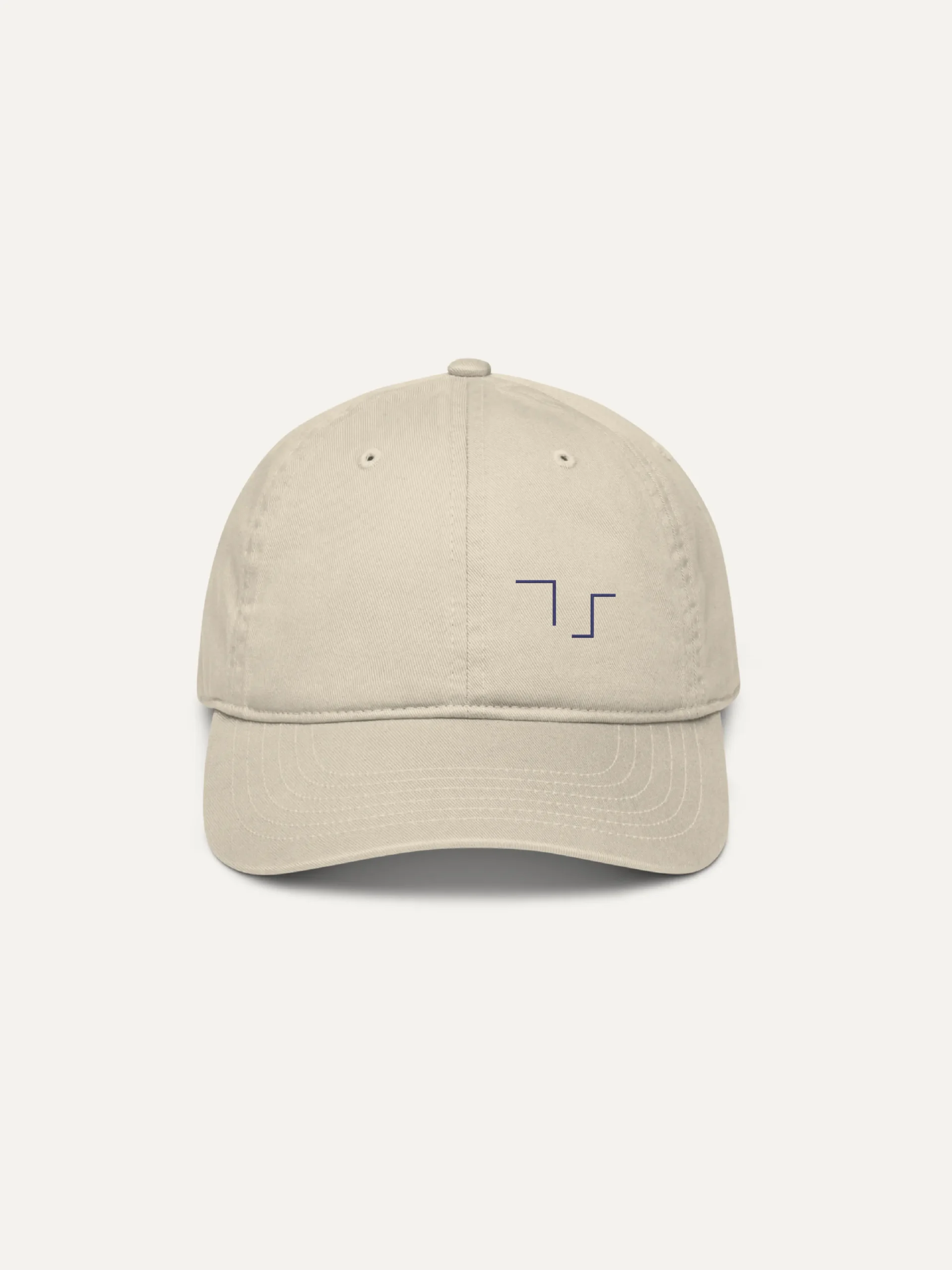 Held Insert Oyster cap with muted indigo embroidery