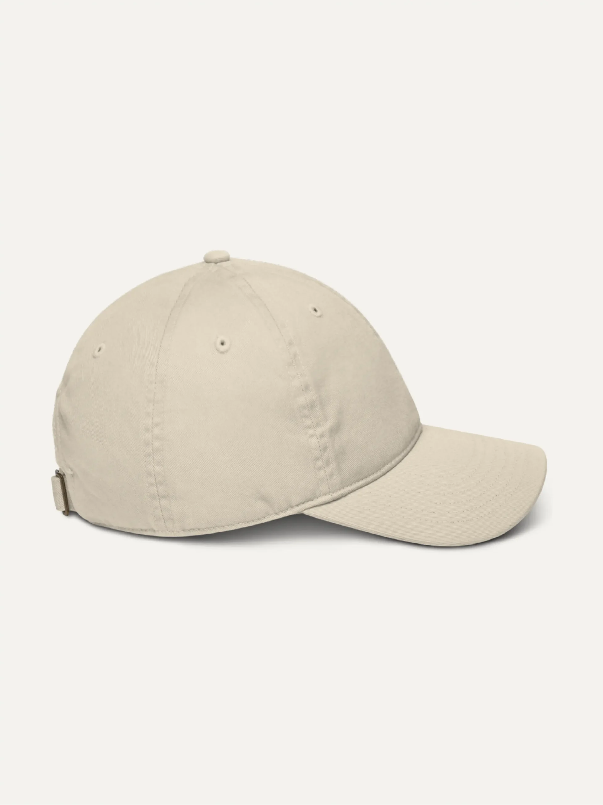 Oyster organic cotton twill cap shown from side