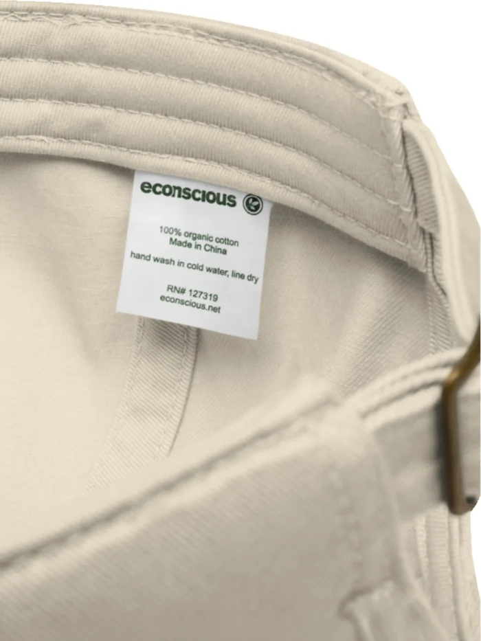Oyster organic cotton cap interior label and adjustable closure