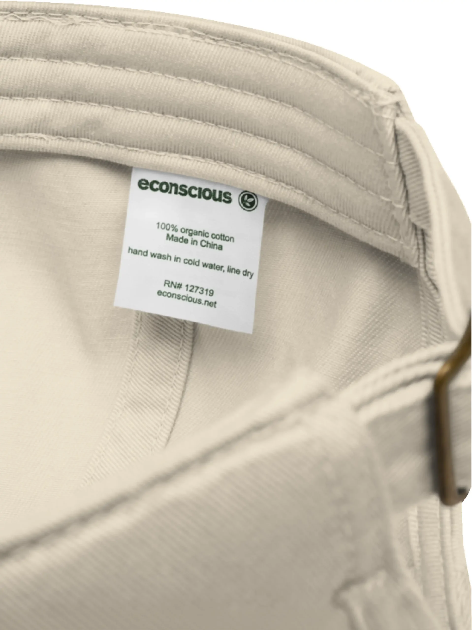 Oyster organic cotton cap interior label and adjustable closure