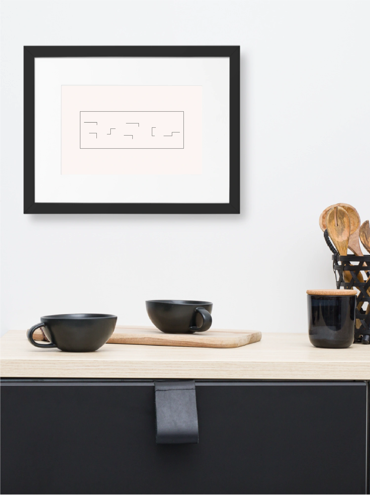 Held Insert framed art print displayed above a kitchen counter