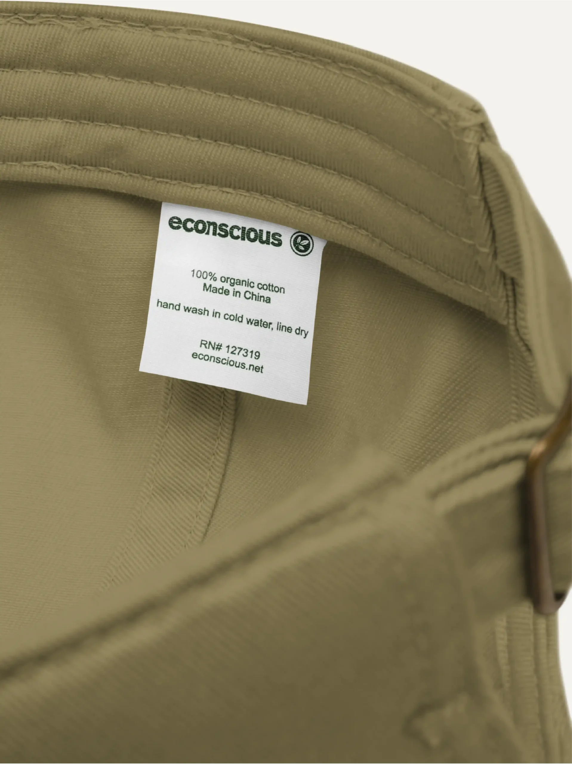 Organic cotton certification label inside Jungle twill cap