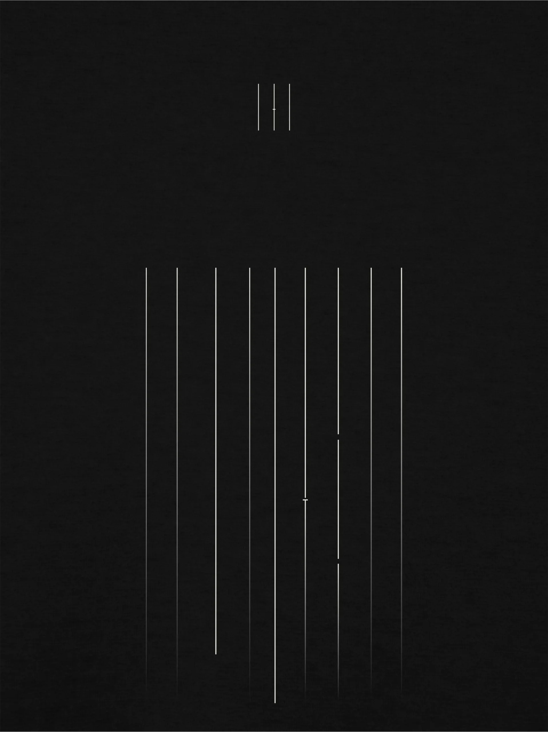 Close-up of Ash Grey Material Lineage artwork on black cotton
