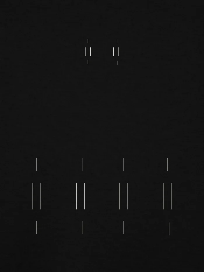 Close-up of Stone White Memory Relay signals printed on black cotton