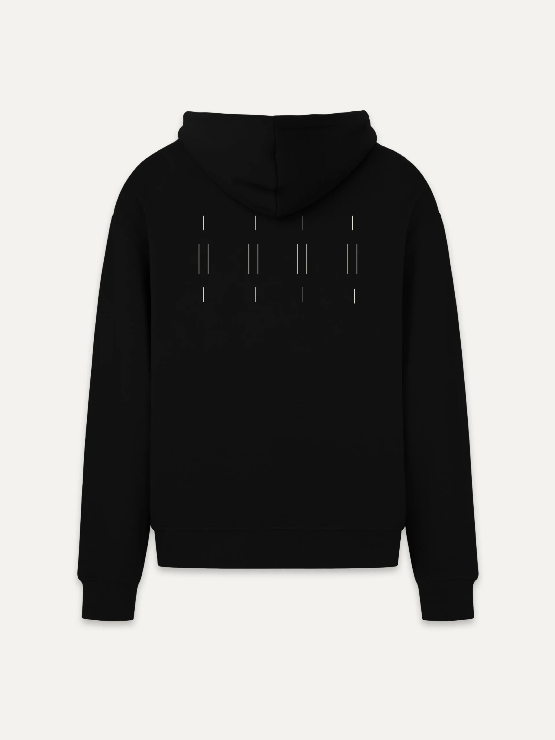 Black Memory Relay organic cotton hoodie with Stone White upper-back artwork