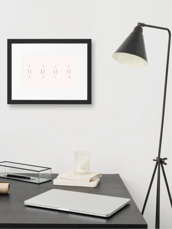 Memory Relay framed print displayed above a minimal study desk