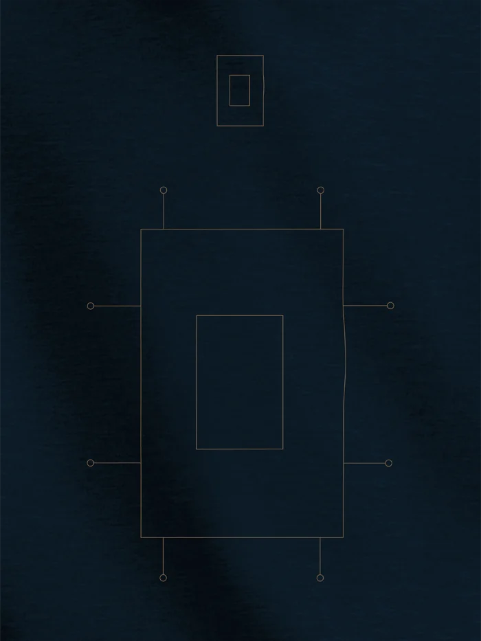 Prepared Tension fine-line artwork on French Navy organic cotton